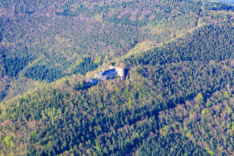 Ruines du château de Neuscharfeneck à Flemlingen dans le département Rhénanie-Palatinat, Allemagne vu d'un drone