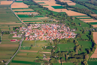 Vue aérienne de Village sur le Triefenbach vu de l'ouest à Venningen dans le département Rhénanie-Palatinat, Allemagne