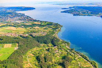 Vue aérienne de Katharinenfelsen et vergers autour des Sept Churfirsten à Sipplingen dans le département Bade-Wurtemberg, Allemagne