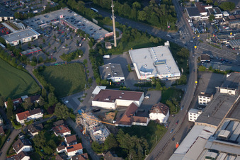 Vue aérienne de JYSK, Fressnapf à le quartier Diedelsheim in Bretten dans le département Bade-Wurtemberg, Allemagne