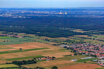Vue aérienne de Schoßberghof vu de l'ouest à Minfeld dans le département Rhénanie-Palatinat, Allemagne