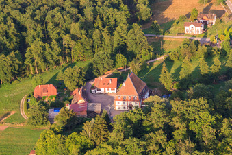 Vue aérienne de Moulin à grains Bienwaldmühle sur la Lauter à Scheibenhardt dans le département Rhénanie-Palatinat, Allemagne