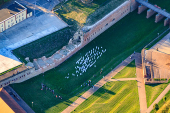 Vue aérienne de Défense de la tranchée Fronte Lamotte du parc municipal à Germersheim dans le département Rhénanie-Palatinat, Allemagne