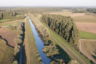 Vue aérienne de Canal de Saalbach à le quartier Rußheim in Dettenheim dans le département Bade-Wurtemberg, Allemagne