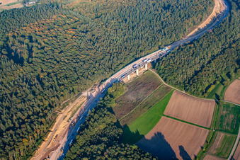 Mütschelbach, chantier de l'A8 à le quartier Nöttingen in Remchingen dans le département Bade-Wurtemberg, Allemagne vue d'en haut