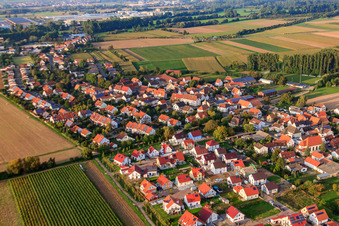 Vue oblique de Aux Thoräckern à le quartier Mörlheim in Landau in der Pfalz dans le département Rhénanie-Palatinat, Allemagne