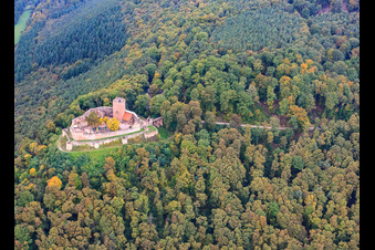 Vue aérienne de Ruines du château de Landeck à Klingenmünster dans le département Rhénanie-Palatinat, Allemagne