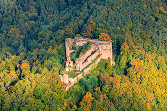 Ruines du château de Neuscharfeneck à Flemlingen dans le département Rhénanie-Palatinat, Allemagne hors des airs