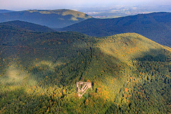 Ruines du château de Neuscharfeneck à Flemlingen dans le département Rhénanie-Palatinat, Allemagne depuis l'avion