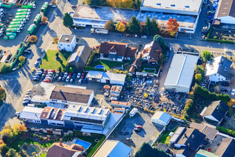 Vue aérienne de Pahle Stein & Design, Daniel Schmidt GmbH et Autohaus Bahlinger GmbH à Rülzheim dans le département Rhénanie-Palatinat, Allemagne