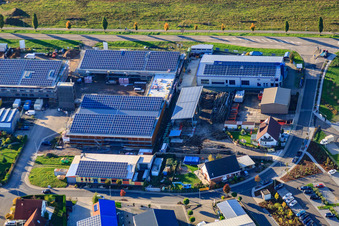 Vue aérienne de Zone commerciale Nordring avec Serr Wintergärten GmbH à Rülzheim dans le département Rhénanie-Palatinat, Allemagne