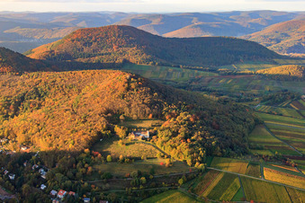 Vue oblique de Village viticole avec Slevogthof à Leinsweiler dans le département Rhénanie-Palatinat, Allemagne