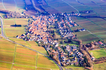 Vue aérienne de Village viticole entre les vignes nues de l'ouest à le quartier Wollmesheim in Landau in der Pfalz dans le département Rhénanie-Palatinat, Allemagne