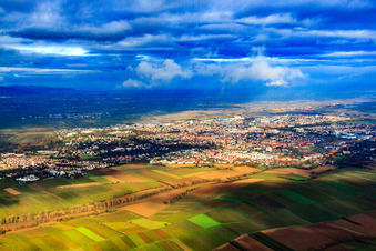 Vue aérienne de Vue d'ensemble de la ville en hiver depuis le sud à Landau in der Pfalz dans le département Rhénanie-Palatinat, Allemagne