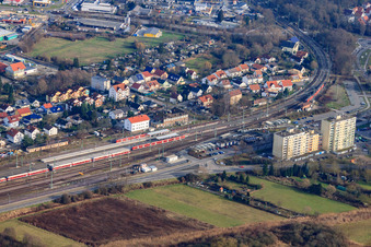 Vue aérienne de Gare Germersheim à Germersheim dans le département Rhénanie-Palatinat, Allemagne