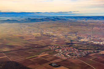 Vue aérienne de Vue d'ensemble du village en hiver depuis le sud-est à Steinweiler dans le département Rhénanie-Palatinat, Allemagne