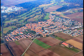 Vue aérienne de Vue d'ensemble du village en hiver depuis le sud à Steinweiler dans le département Rhénanie-Palatinat, Allemagne