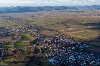 Vue d'oiseau de Vue des rues et des maisons dans les quartiers résidentiels à le quartier Ingenheim in Billigheim-Ingenheim dans le département Rhénanie-Palatinat, Allemagne