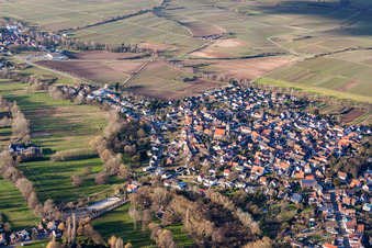 Vue des rues et des maisons dans les quartiers résidentiels à le quartier Ingenheim in Billigheim-Ingenheim dans le département Rhénanie-Palatinat, Allemagne vue du ciel