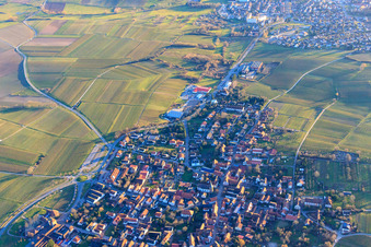 Vue aérienne de Ville viticole en hiver vue du nord avec frontière avec la France à le quartier Schweigen in Schweigen-Rechtenbach dans le département Rhénanie-Palatinat, Allemagne