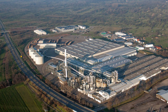 Photographie aérienne de Locaux de l'usine de panneaux de particules Kronospan GmbH à Bischweier dans le département Bade-Wurtemberg, Allemagne