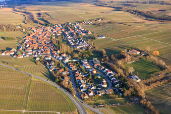 Vue aérienne de Vue du village en hiver depuis l'ouest à le quartier Wollmesheim in Landau in der Pfalz dans le département Rhénanie-Palatinat, Allemagne