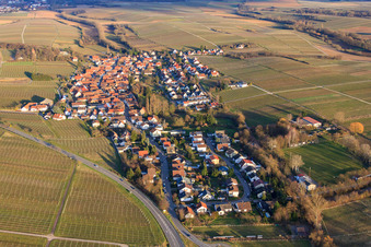 Vue aérienne de Vue du village en hiver depuis l'ouest à le quartier Wollmesheim in Landau in der Pfalz dans le département Rhénanie-Palatinat, Allemagne
