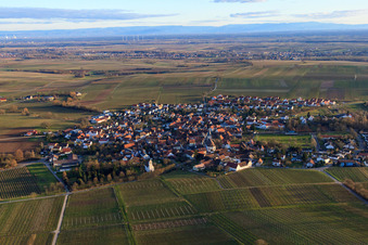 Vue aérienne de Vue du village en hiver depuis le nord à le quartier Mörzheim in Landau in der Pfalz dans le département Rhénanie-Palatinat, Allemagne