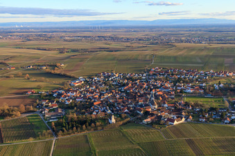 Vue aérienne de Vue du village en hiver depuis le nord à le quartier Mörzheim in Landau in der Pfalz dans le département Rhénanie-Palatinat, Allemagne