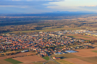 Photographie aérienne de Vue de la ville depuis le sud-ouest en hiver à Offenbach an der Queich dans le département Rhénanie-Palatinat, Allemagne