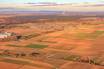 Vue aérienne de Vue du village le soir depuis le sud-ouest à Ottersheim bei Landau dans le département Rhénanie-Palatinat, Allemagne