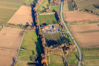 Vue aérienne de Terrains de sport et centre sportif de SV Klingenmünster eV à Klingbach en hiver à Klingenmünster dans le département Rhénanie-Palatinat, Allemagne