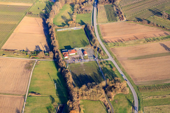 Vue aérienne de Terrains de sport et centre sportif de SV Klingenmünster eV à Klingbach en hiver à Klingenmünster dans le département Rhénanie-Palatinat, Allemagne
