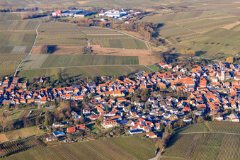 Photographie aérienne de Vue du village en hiver depuis le sud à Göcklingen dans le département Rhénanie-Palatinat, Allemagne
