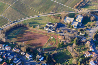 École primaire et stade Kleine Kalmit à Ilbesheim bei Landau dans le département Rhénanie-Palatinat, Allemagne vue d'en haut