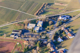 École primaire et stade Kleine Kalmit à Ilbesheim bei Landau dans le département Rhénanie-Palatinat, Allemagne depuis l'avion