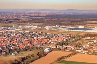 Zone industrielle Interpark vue du sud-ouest en hiver à Offenbach an der Queich dans le département Rhénanie-Palatinat, Allemagne d'en haut