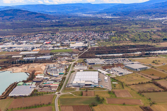 Vue aérienne de Zone industrielle de Muggenst. Landstr à Schertle-See, vue de l'ouest avec Betz Logistik. à Bietigheim dans le département Bade-Wurtemberg, Allemagne