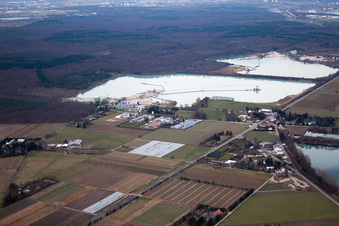 Vue aérienne de Gravière, étangs de carrière du sud-est à le quartier Neumalsch in Malsch dans le département Bade-Wurtemberg, Allemagne