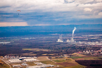 Vue aérienne de Nouvelle foire du Sud-Est à le quartier Forchheim in Rheinstetten dans le département Bade-Wurtemberg, Allemagne