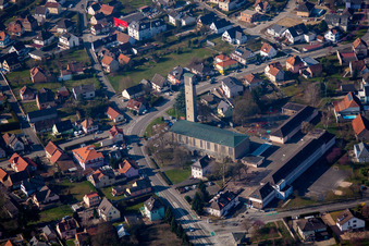 Gambsheim dans le département Bas Rhin, France depuis l'avion