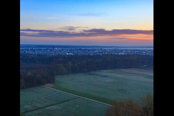 Photographie aérienne de Les plaines d'Otterbach dans la brume matinale à Kandel dans le département Rhénanie-Palatinat, Allemagne