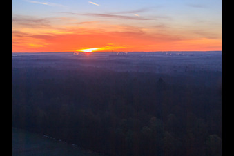 Vue aérienne de Lever de soleil sur le Bienwald à Wörth am Rhein dans le département Rhénanie-Palatinat, Allemagne