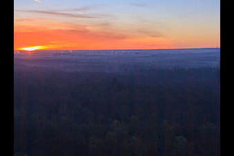 Photographie aérienne de Lever de soleil sur le Bienwald à Wörth am Rhein dans le département Rhénanie-Palatinat, Allemagne