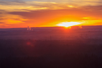 Photographie aérienne de Lever de soleil sur le Bienwald à Jockgrim dans le département Rhénanie-Palatinat, Allemagne