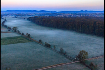 Vue oblique de Les plaines d'Otterbach dans la brume matinale à Freckenfeld dans le département Rhénanie-Palatinat, Allemagne