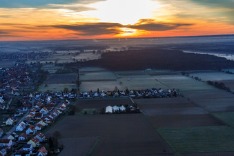 Vue aérienne de Wattstraße au lever du soleil à Freckenfeld dans le département Rhénanie-Palatinat, Allemagne
