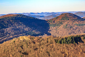 Vue aérienne de Ruines du château de Neukastel vues du nord à Leinsweiler dans le département Rhénanie-Palatinat, Allemagne