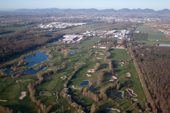 Vue d'oiseau de Zone de terrain de golf Domaine de golf Dreihof à le quartier Dreihof in Essingen dans le département Rhénanie-Palatinat, Allemagne