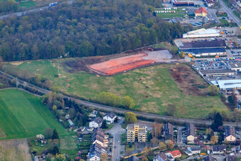Photographie aérienne de Chantier du nouveau bâtiment EDEKA dans la Lauterburger Straße à Kandel dans le département Rhénanie-Palatinat, Allemagne